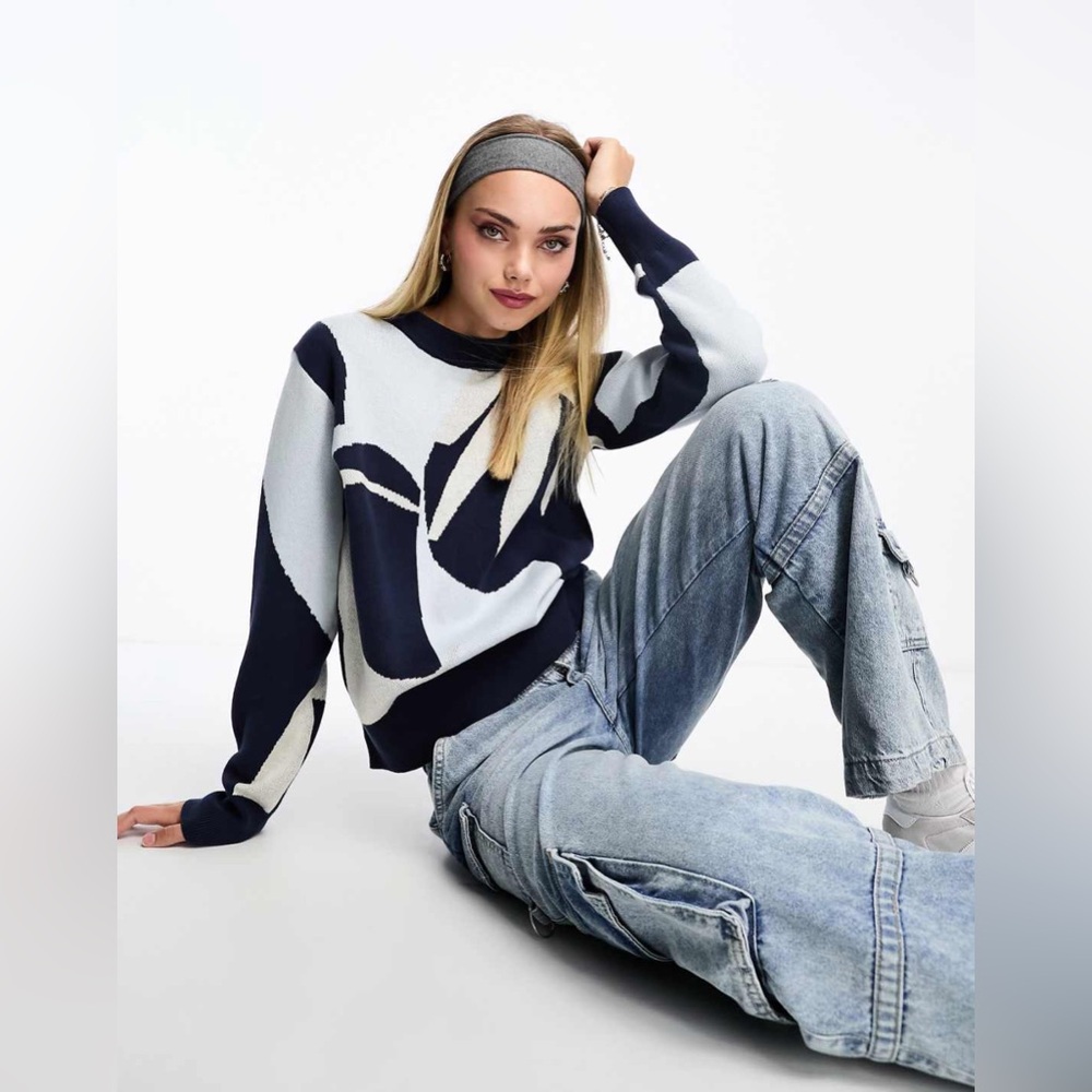 Monki tonal blue jacquard knitted sweater from ASOS